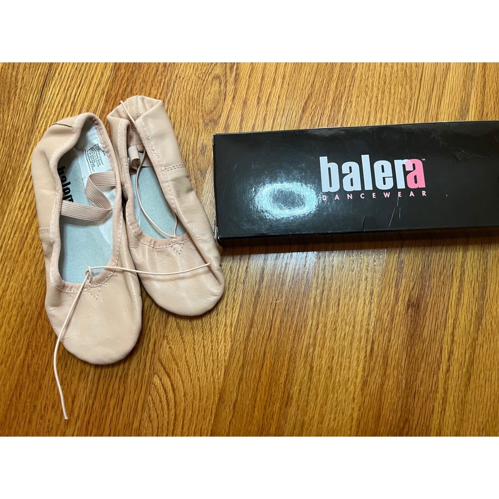 Balera B40 Dance Ballet Slippers Leather Pink Full  Sole Elastic Strap Size 5AM